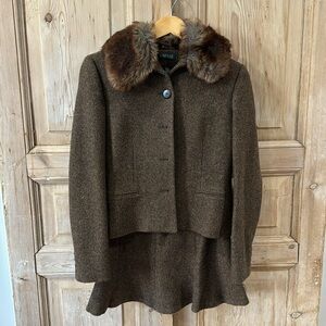 Lauren Ralph Lauren Tweed Skirt Suit with Fur Collar
